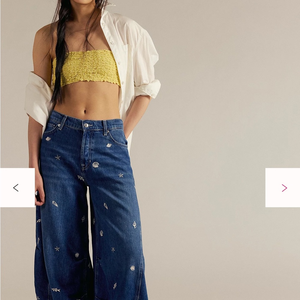 We The Free Embroidered Wide Leg Blue Jeans - Picture 3 of 7